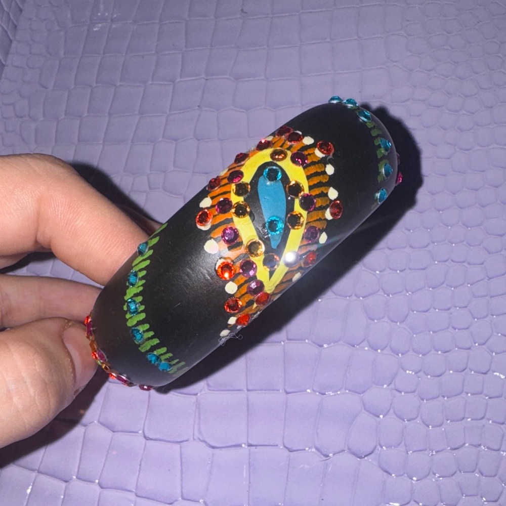 Black and Multicolor Embellished Bangle - Picture 2 of 4